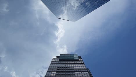 high angle view of glass skyscrapers