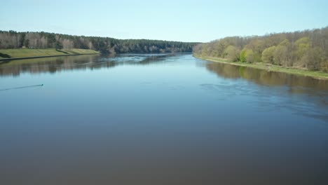 AERIAL:-Flying-Above-River-Nemunas-on-Sunny-Day