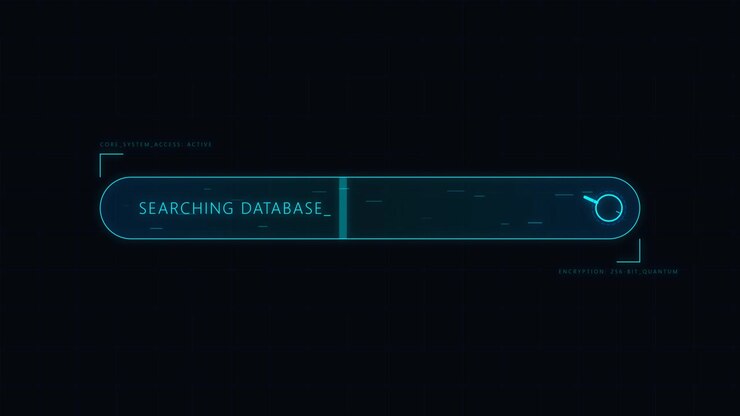 Digital Interface Displaying Searching Database Text Animation