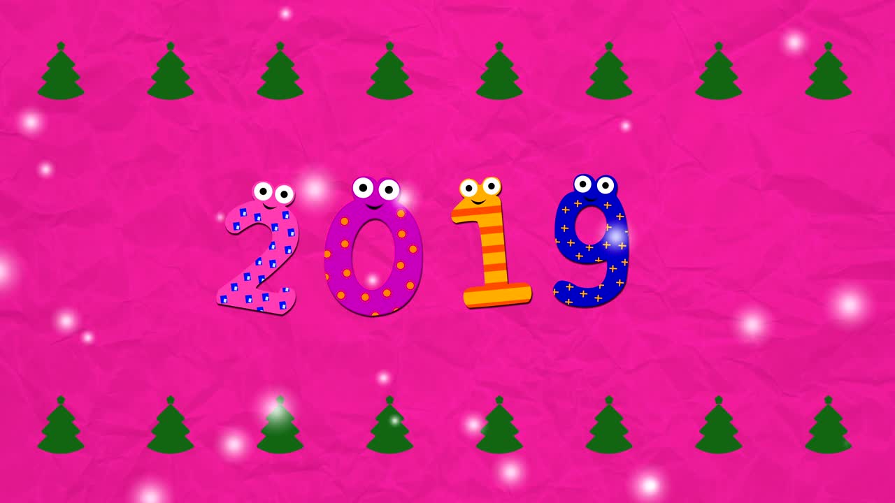 2019년 새해 추상 배경과 만화 숫자 (loopable)