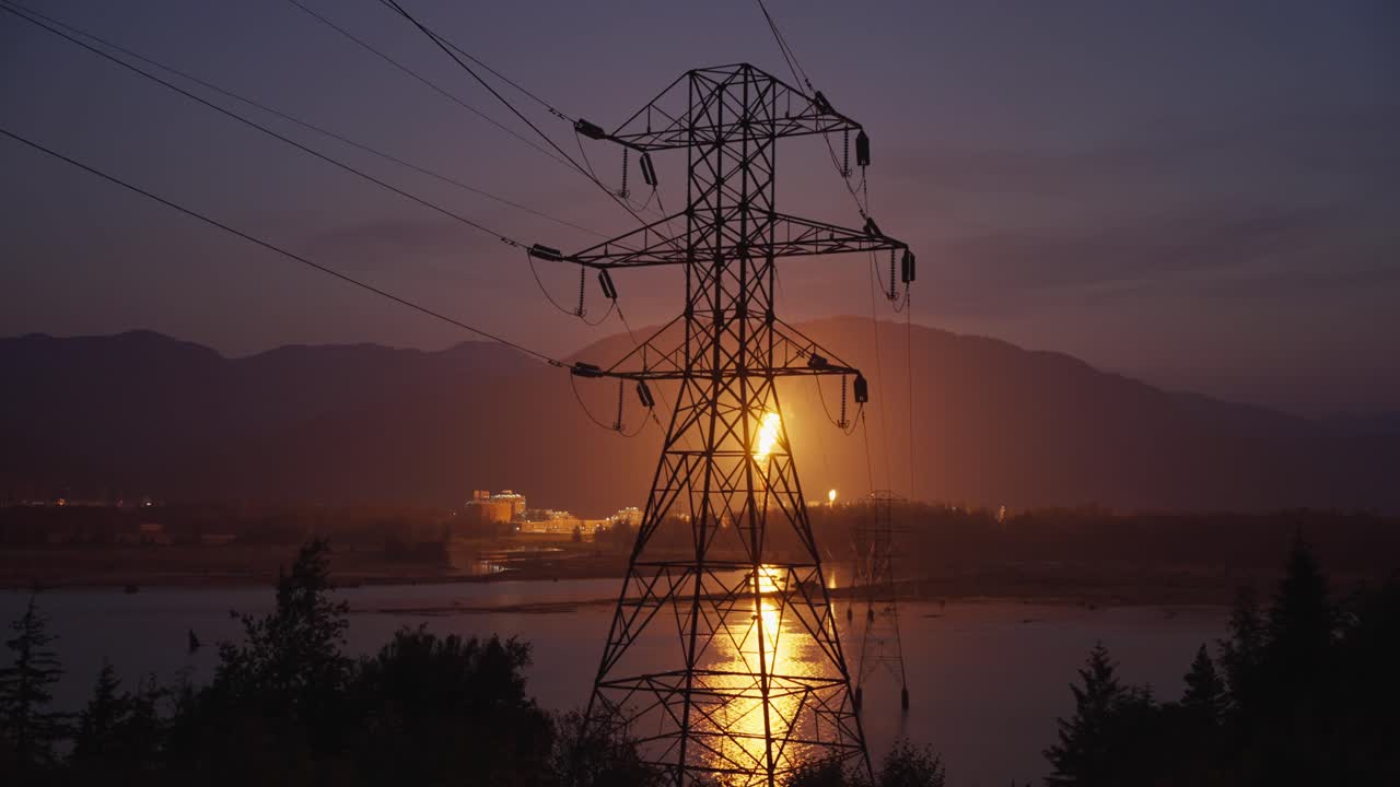 Power lines in front of LNG flare