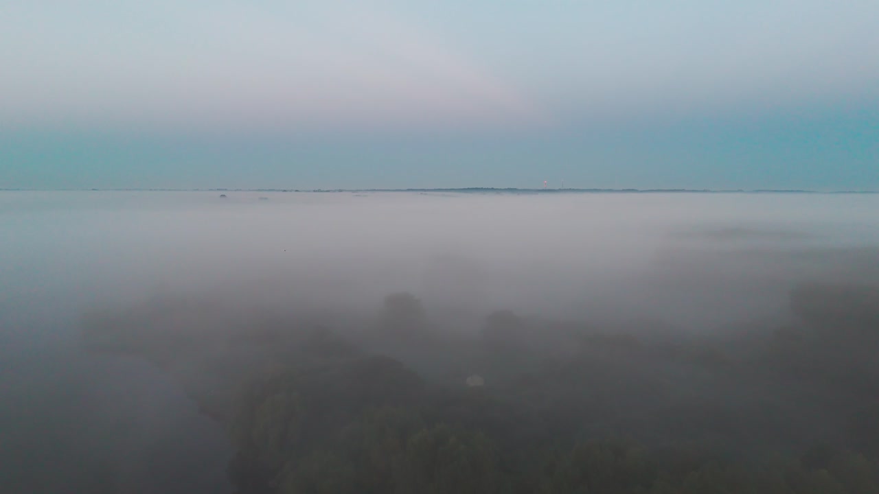 두꺼운 안개가 노리치의 야어 강을 따라 있는 나무들을 감싸고 있습니다.