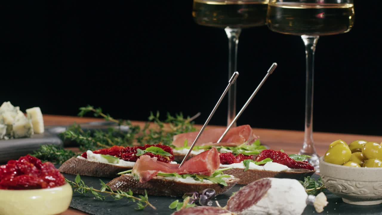 Charcuterie board with wine