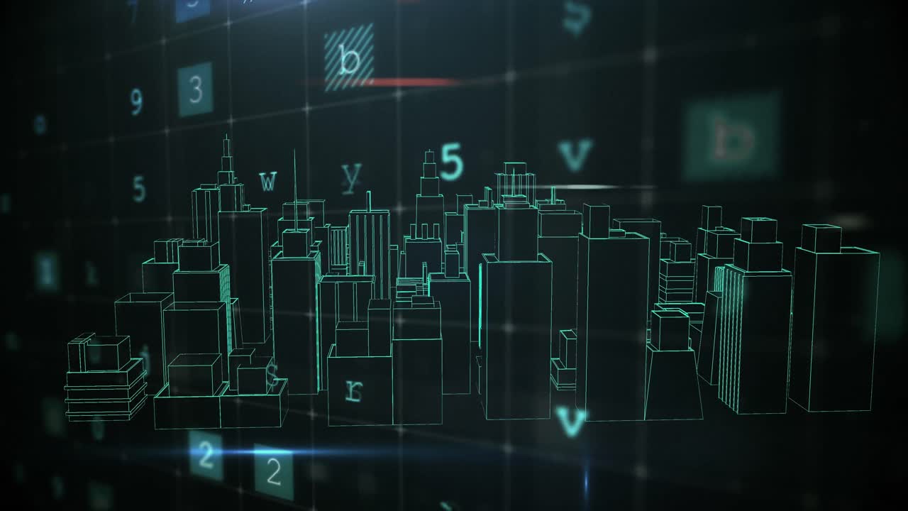 Virtual buildings in a city and online security terms