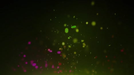 Green-and-purple-spots-of-lights-moving-against-black-background