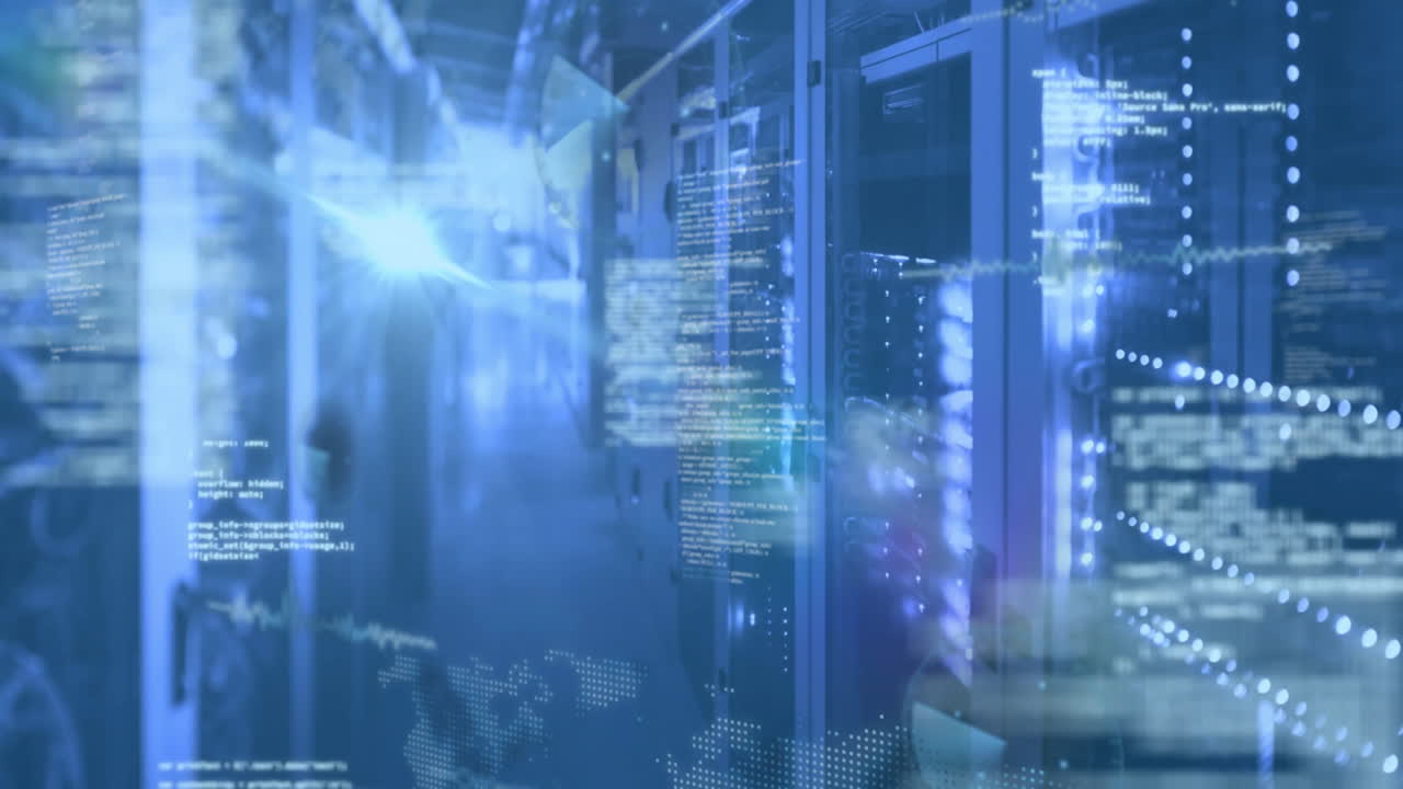 animazione dell'elaborazione dei dati finanziari su server informatici