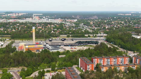 apartment and industrial buildings of stockholm suburbs of solna, aerial drone view