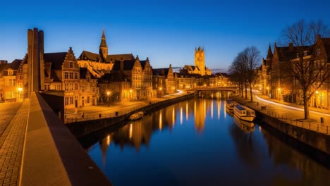 nighttime view of a historic european city canal