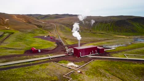 drone aerial over the krafla geothermal power plant in iceland where clean electricity is generated 1