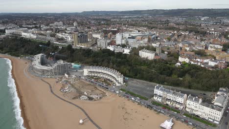 Folkestone-beach-and-town-Kent-UK-Aerial-drone-reveal-4k-footage