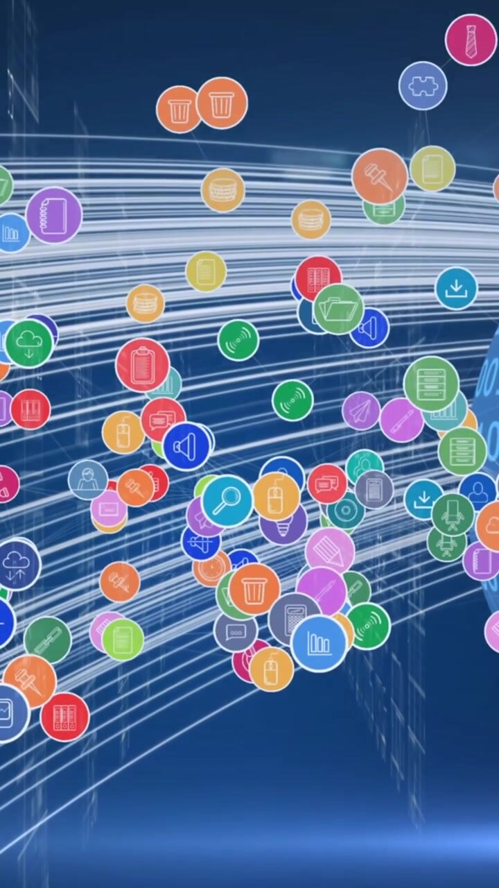 Network of digital icons against binary coding on globe against light trails on blue background