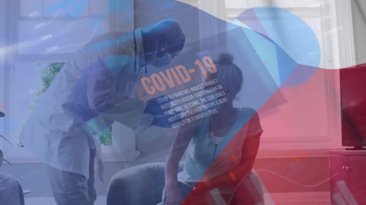 코로나 정보를 담은 체코 공화국  ⁇ 발의 애니메이션과 여성에게 백신을 접종하는 의사