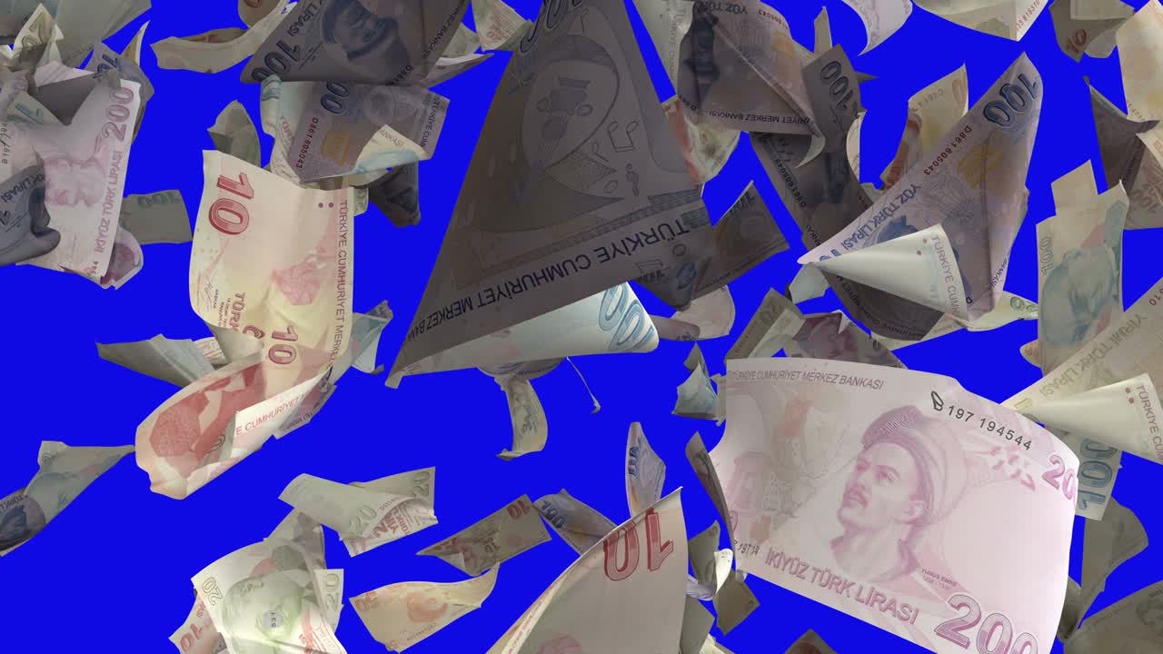터키 리라 지폐가 파란색 크로마 키 4k로 을 수 있습니다.
