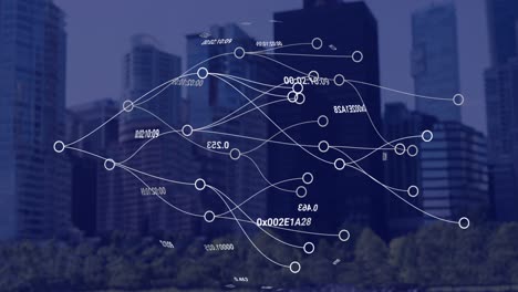 Animation-of-connections-and-numbers-over-cityscape