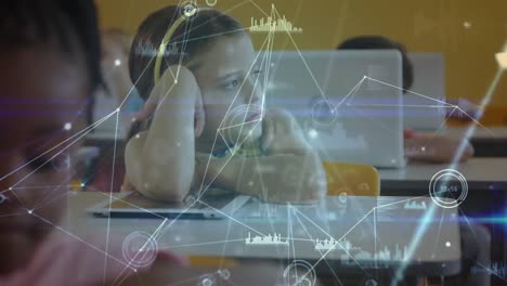 animación de la red de conexiones entre diversos escolares que aprenden en el aula