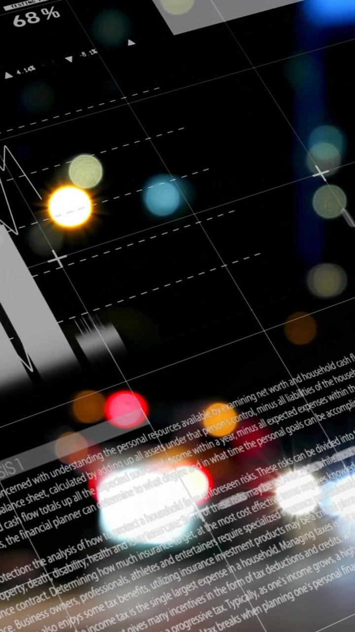 Animation of statistics and data processing over cityscape