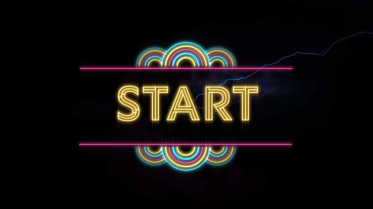 animación del texto de inicio sobre relámpagos y nubes