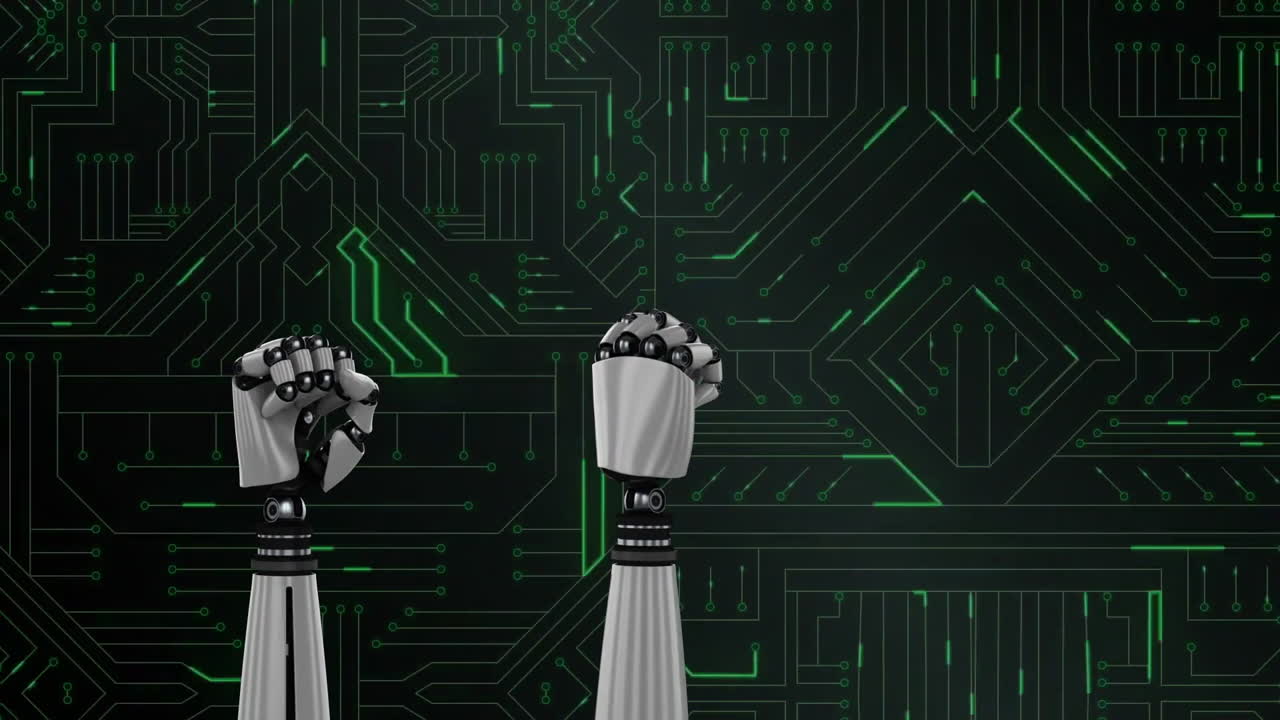 manos de robot y placa de circuito