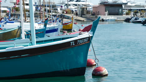 Lined-up-Display-of-Docked-Sailing-Boats-in-Port-of-Nice,-France---Static-shot