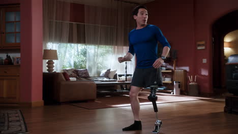 Man with Prosthetic Leg in Living Room