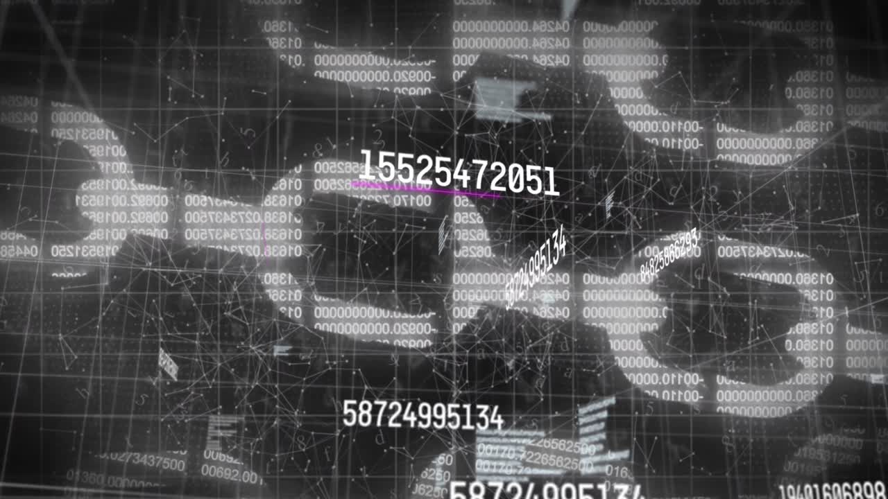 animación de la red de conexiones y números que cambian a través de cadenas de seguridad en línea