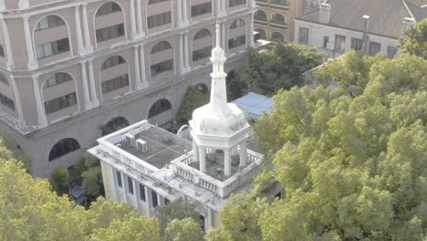 colonial buildings from europe on shamian island, guangzhou, historic buildings and tree-lined avenues b-roll, aerial, tourist hotspot travel destination, 4k, d-log,