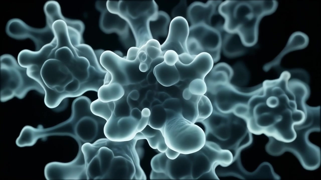 Microscopic View of Virus Cells Multiplying and Morphing