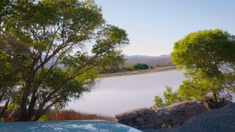 río árboles verdes y cielo azul