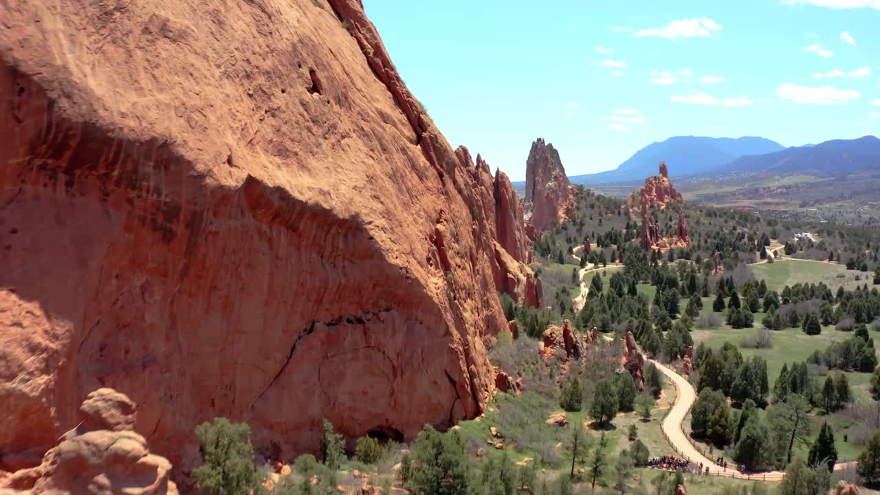 Drone fly through of the mountains at garden of the gods