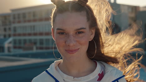 portrait-happy-woman-smiling-beautiful-teenage-girl-with-red-hair-looking-happy-with-wind-blowing-hair-enjoying-positive-self-image-in-city-at-sunset