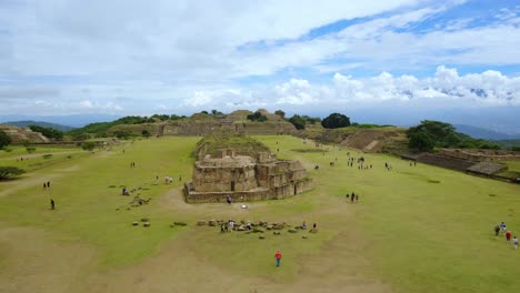 aerial time lapse of monte alban pyramids ruins unesco mexican tourist site attraction ancient maya civilisation in oaxaca state region