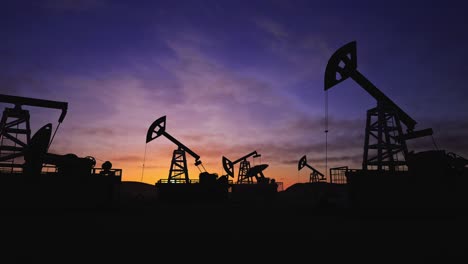 oil pump, oil industry equipment, drilling derricks silhouette from oil field at sunset with dramatic sky