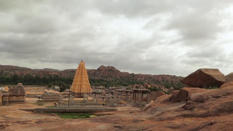 pan view of virupaksha temple gopuram from top of the hemakuta hill at hampi