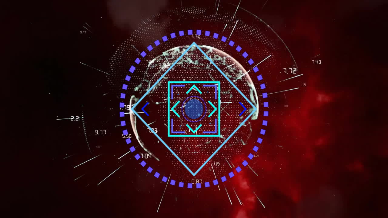 animación del procesamiento de datos y escaneo de globo sobre alcance y tormenta