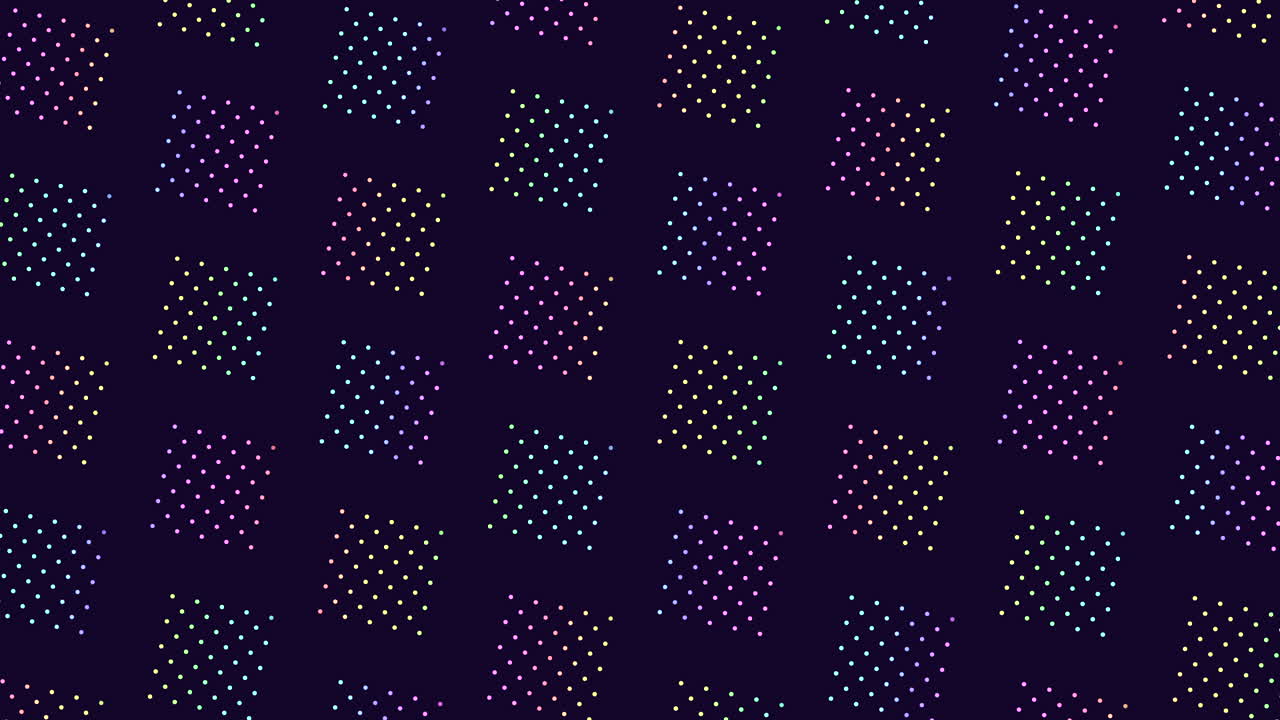 Symmetrical geometric pattern of colorful dots on dark background