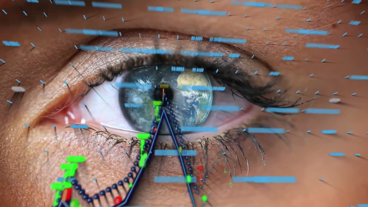 animación de gráficos sobre el ojo azul de la mujer caucásica