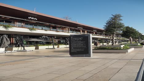 modern city street scene with shops and restaurants