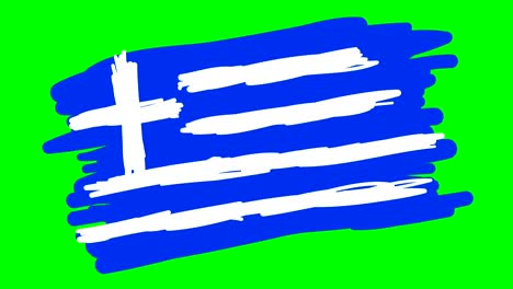 greece flag drawing on green screen isolated whiteboard