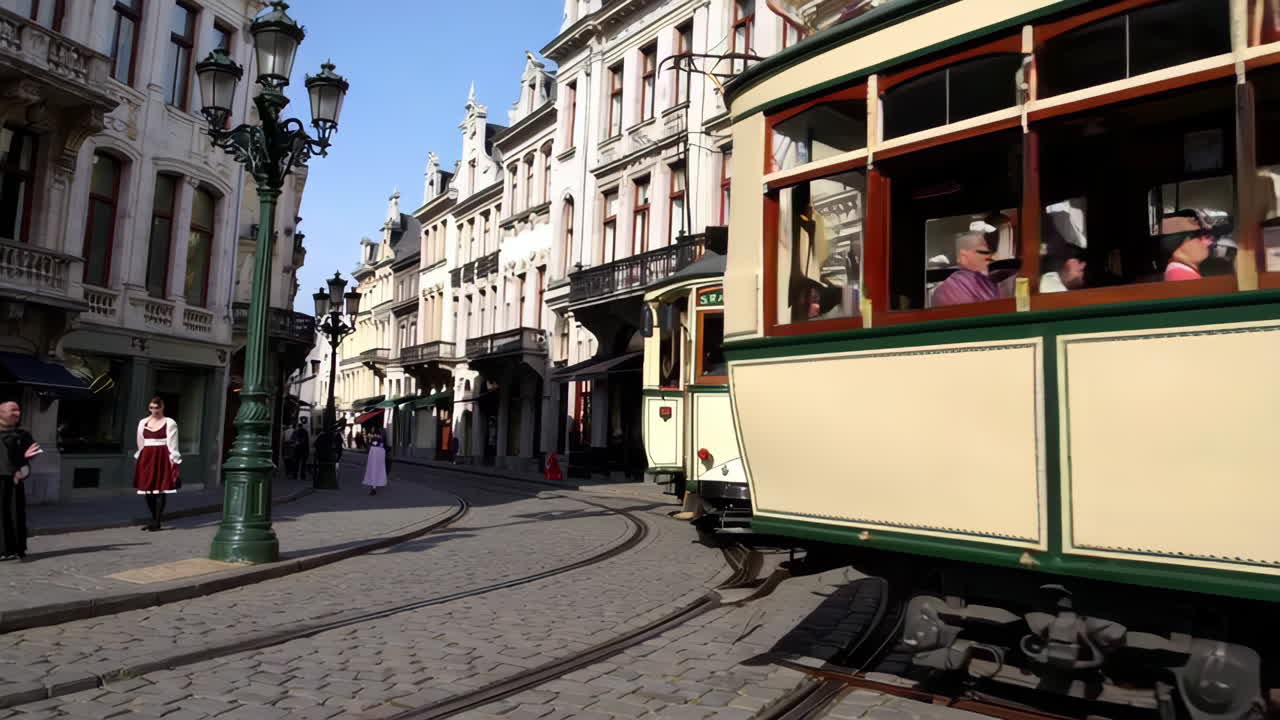 Historic Tram in a European City Street