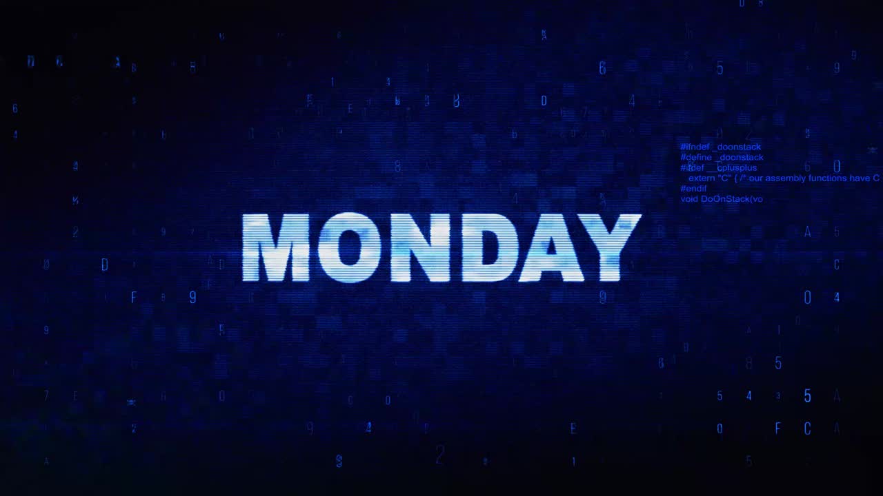 Monday text digital noise twitch and glitch effect tv screen loop animation background login and