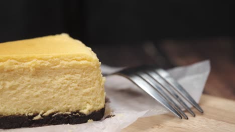 close-up of a slice of cheesecake