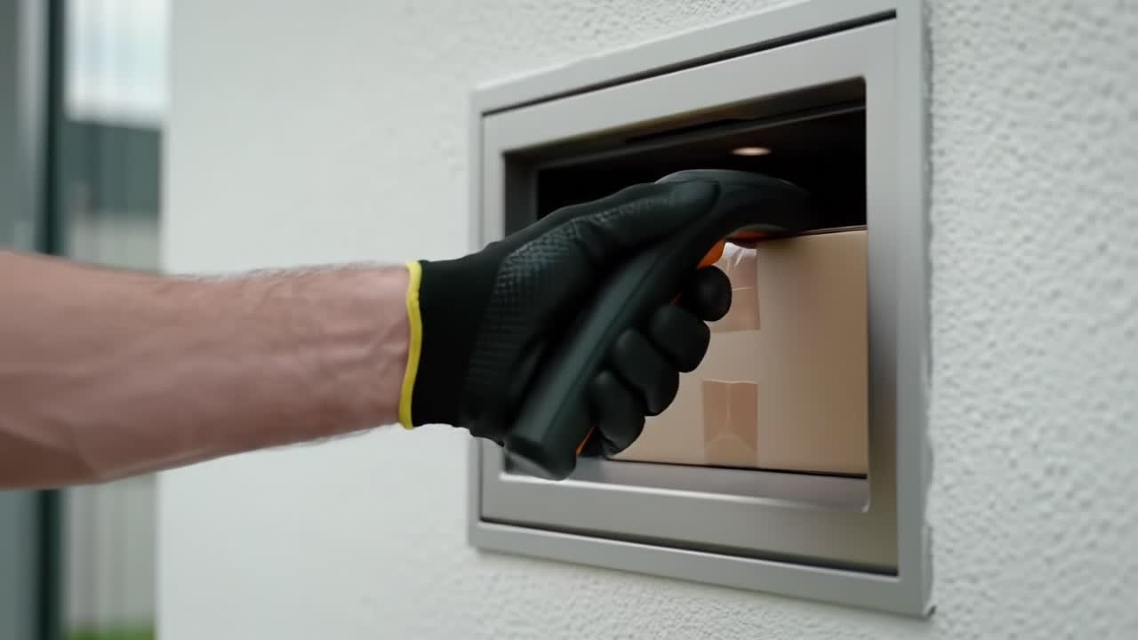 A High-Tech Package Delivery System Featuring a Secure Drop Box and Fingerprint Scanner for Enhanced Safety and Convenience in Modern Home Entrances