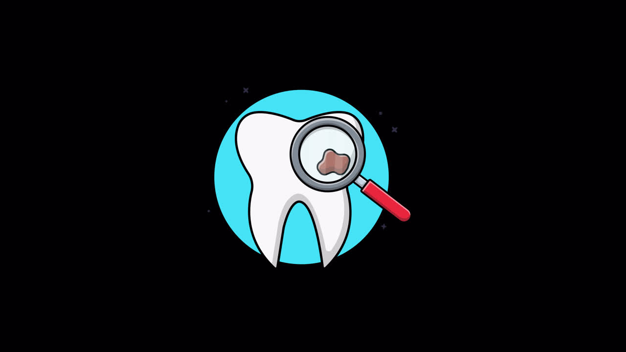 Animated Magnifying Glass Examining Tooth and Finding Decay