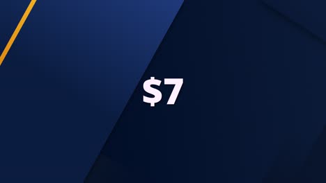 stylized price reveal animation presenting $7. useful for advertisements, web shops, app promos, or financial content