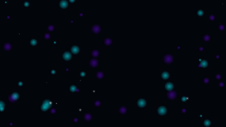 Abstract Motion Background with Floating Teal and Purple Particles