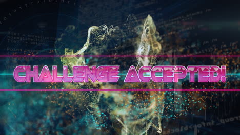Animation of challenge accepted text over neon lines and explosion