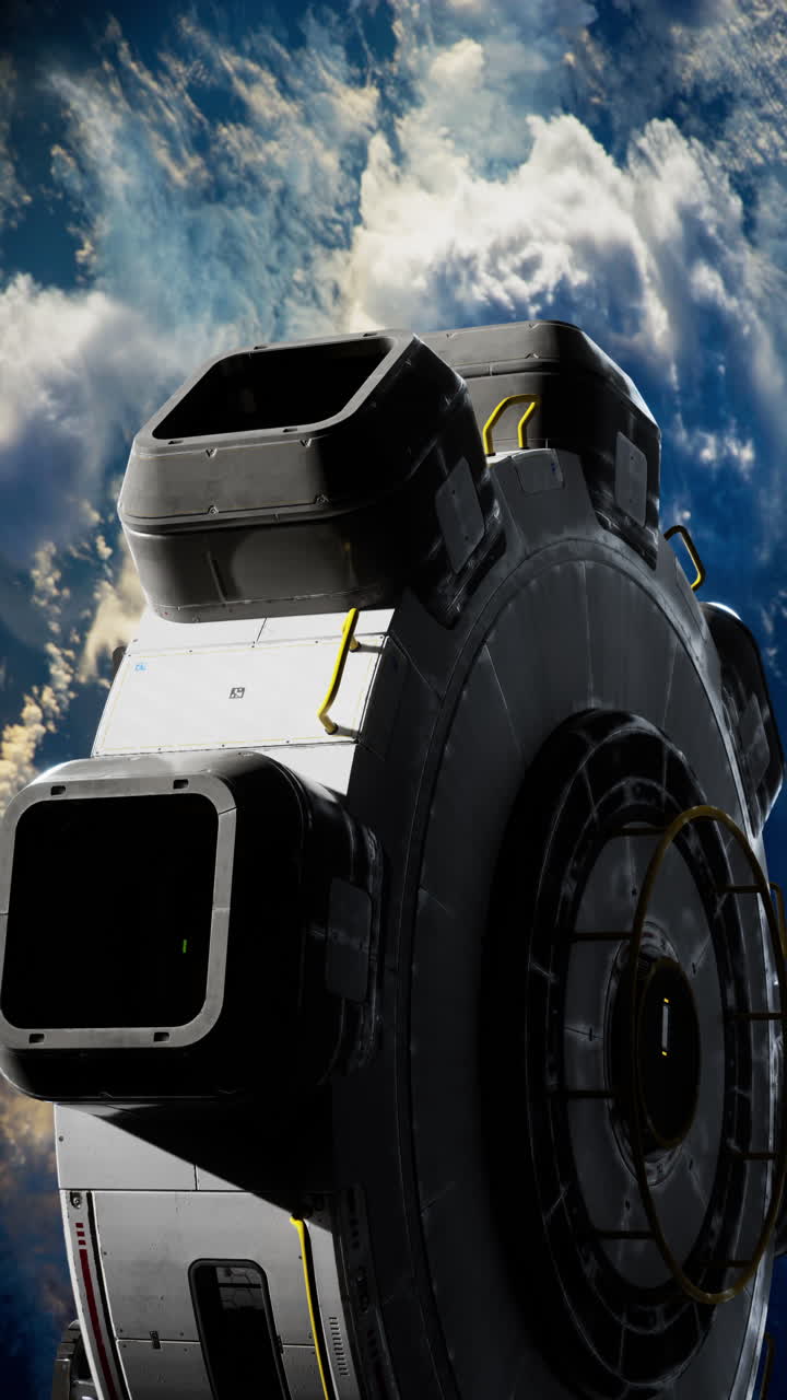 una estación espacial futurista en órbita alrededor de la tierra