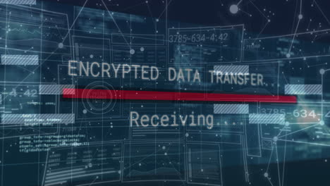 transferencia de datos encriptada y recepción de animación en el fondo de la interfaz digital