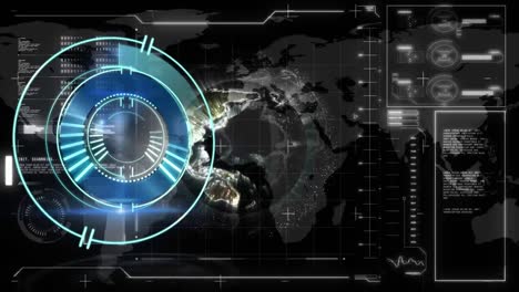 animación de escaneo de alcance sobre procesamiento de datos con globo sobre fondo negro