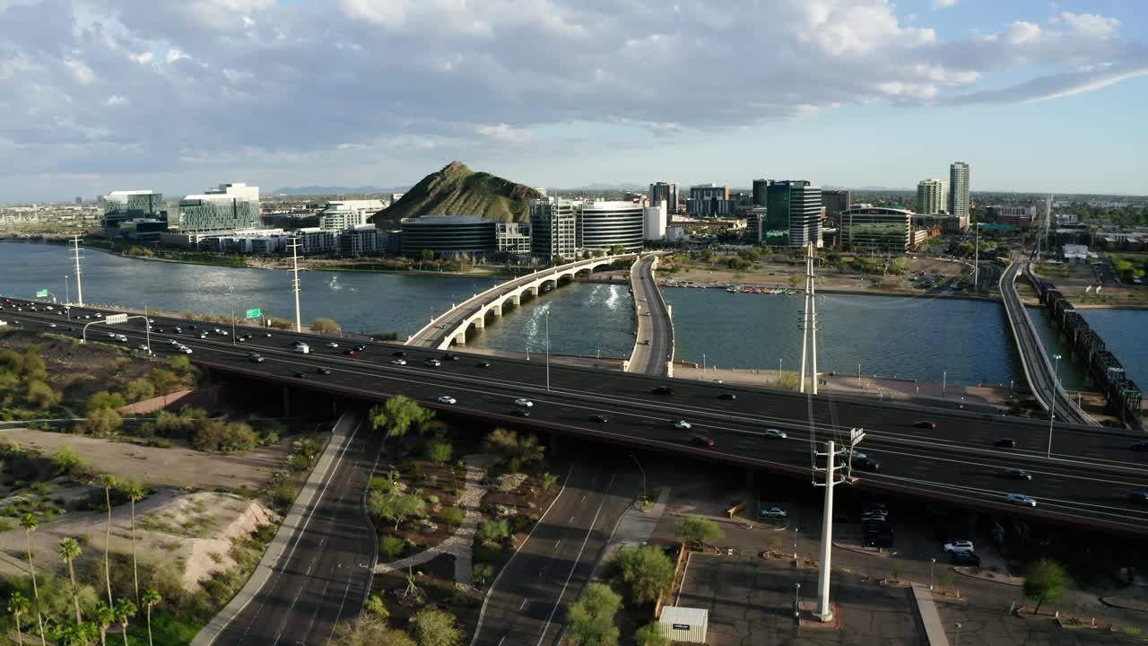 Aerial view of the Red Mountain Freeway, 202, passing through Tempe, Arizona
